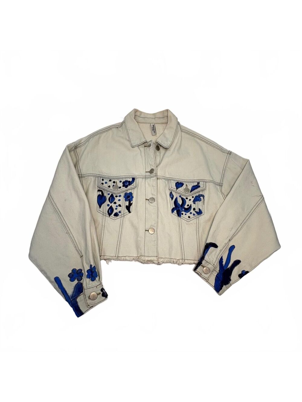American Bazi Harmony Floral Embroidered Crop Denim Jacket Size Medium